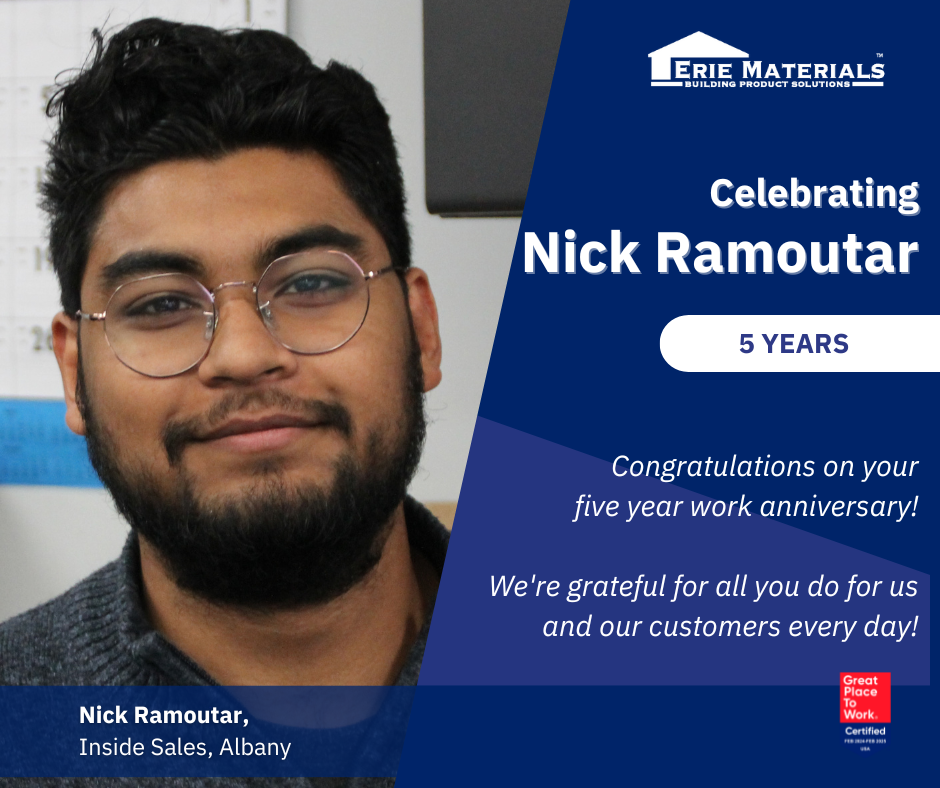 Ramoutar Marks 5 Years | Erie Materials